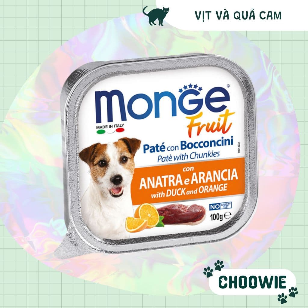 Pate MONGE thơm ngon cho chó | Thức ăn ướt cho chó Vịt và quả cam